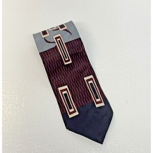 SCREENPLAY‎ By Martin Wong Geometric Abstract Artsy Funky Red Blue Grey Silk Tie